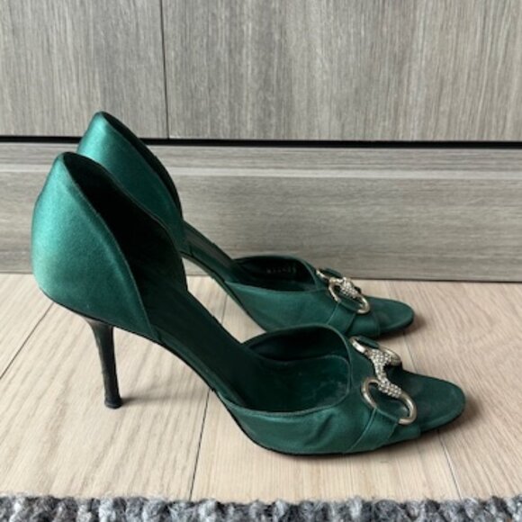 Gucci Silk Satin Green Mules- Size 37.5 - Picture 5 of 8